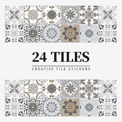 24 pieces of Mandala Retro Pattern Glossy Self-adhesive Tile Stickers for Kitchen and Bathroom Removable Waterproof Wall Sticker Dealshavens