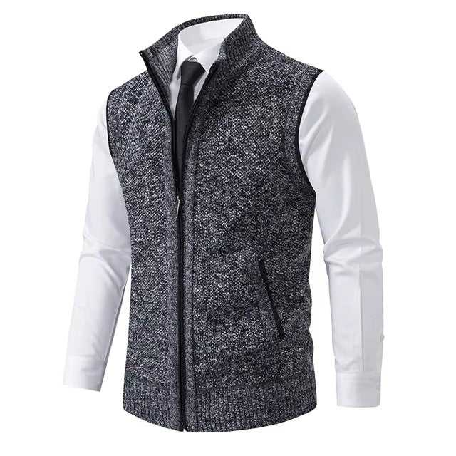 Vest Men's Knitted Sleeveless Sweater Wool Velvet Zipper Cardigan Turn-down Pullovers Turtleneck Sweatercoat Knit Waistcoat - Dealshavens