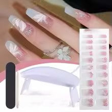 Harunouta 4pcs/set Gradient Jelly Semi Cured Gel Nail Strips with Nail Lamp Nude Pink Waterproof Nail Stickers Long Lasting Wrap
