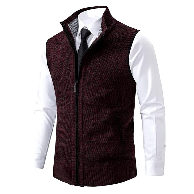 Vest Men's Knitted Sleeveless Sweater Wool Velvet Zipper Cardigan Turn-down Pullovers Turtleneck Sweatercoat Knit Waistcoat - Dealshavens