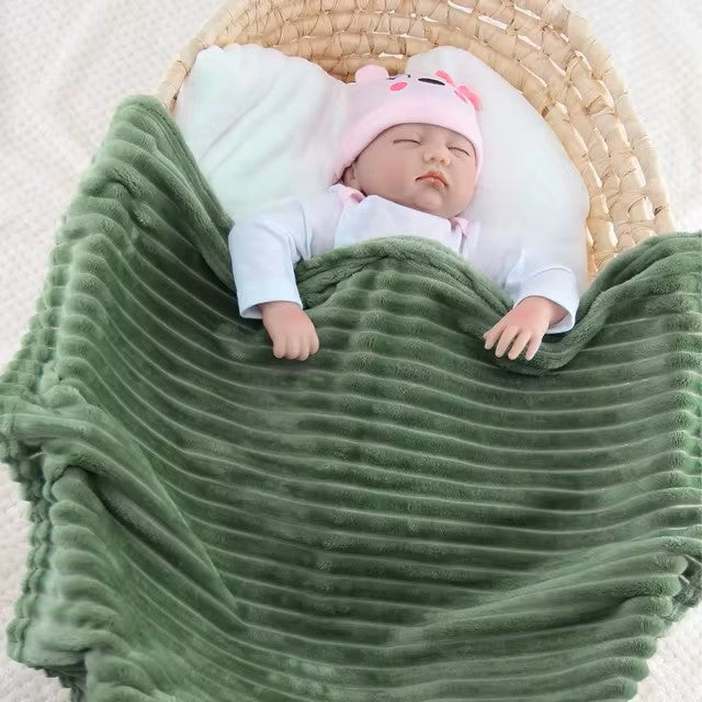 Thick solid color flannel baby striped baby blanket swaddle blanket children sofa blanket yoga throw blanket newborn - Dealshavens