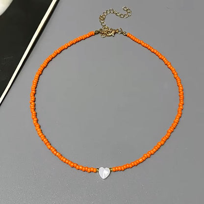 New Nature Shell Love Heart Choker Necklace for Girl Spring Summer Fashion Small Colorful Glass Beads Necklace Gift for Friend Dealshavens