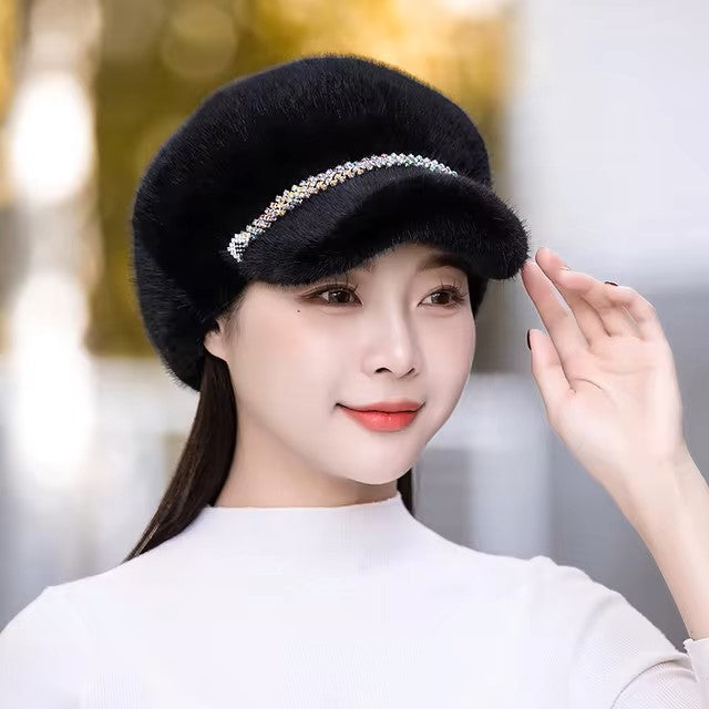 New Winter Hat For Women Fashion Faux Fur Fluffy Duck Tongue Hat Female Warm Ear Protection Hats Outdoor Thicken Wind Snow Caps - Dealshavens