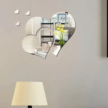 ملصقات حائط أكريليك على شكل قلب مرآة، ملصقات حائط DIY لغرفة المعيشة