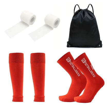 4PCS Suit Football Bag Football Socks Teenager Men's Sports Grip Socks Football Leg Cover Bandage Leg Soccer Training