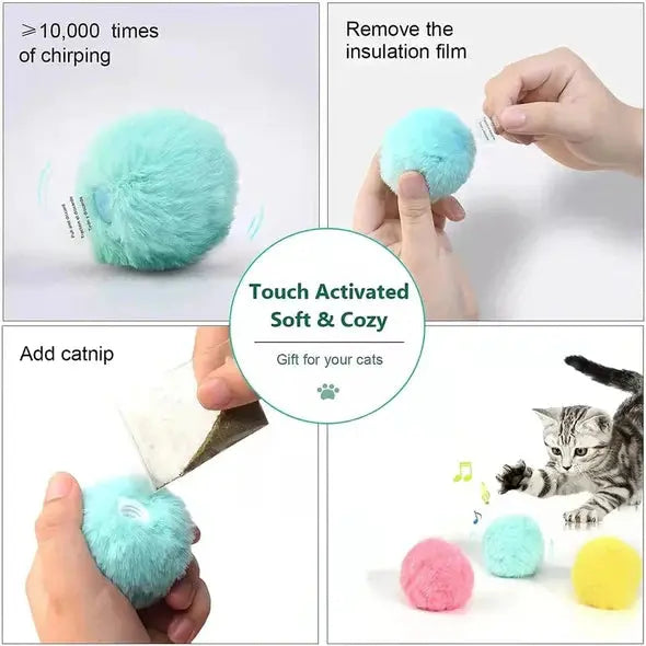 Smart Cat Toys Interactive Ball Plush Electric Catnip Training Toy Kitten Touch Sounding Pet Product Squeak Toy Ball Cat Supplie new dealshavens 
