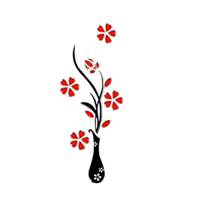 New Retro Vase Flower Tree Pattern DIY Home Room TV Decor Arcylic 3D Wall Sticker Red - Dealshavens