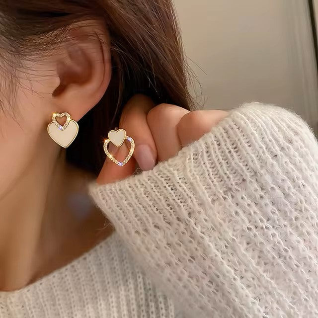 Cute Korean Earrings Heart Bling Zircon Stone Rose Gold Color Stud Earring for Women Fashion Jewelry 2021 New Gift dealshavens