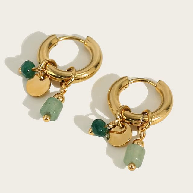 YACHAN 18K Gold Plated Stainless Steel Hoop Earrings for Women Vintage Green Natural Stone Charms Trendy Waterproof Jewelry dealshavens