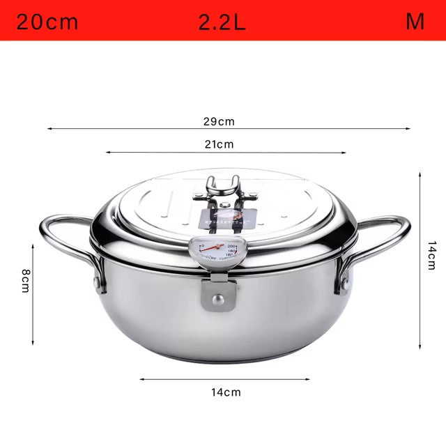 Kitchen Tempura Fryer Pan Fryer Without Oil Frying Pan Fryer Japanese Deep Fryer With Thermometer and Lid 304 Stainless Steel - Dealshavens