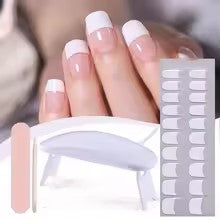 Harunouta 4pcs/set Gradient Jelly Semi Cured Gel Nail Strips with Nail Lamp Nude Pink Waterproof Nail Stickers Long Lasting Wrap