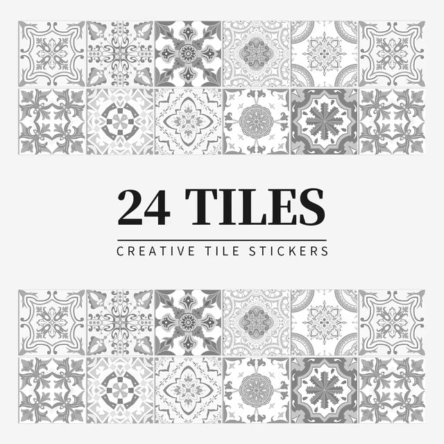 24 pieces of Mandala Retro Pattern Glossy Self-adhesive Tile Stickers for Kitchen and Bathroom Removable Waterproof Wall Sticker Dealshavens