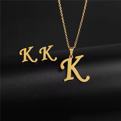 A-Z 26 charm Initial Necklace And Stud Earrings Jewelry Sets Alphabet Pendant Chain Letter mom Gifts Drop Shipping Dealshavens