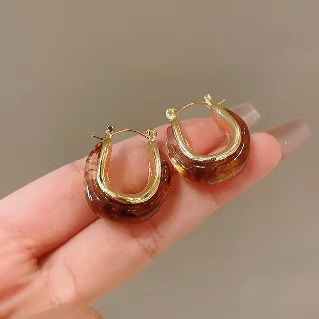 Vintage Dripping Oil U-shaped Earring for Women Simple Hoop Earrings Temperament Personality All-matching Jewelry Female 2024 dealshavens