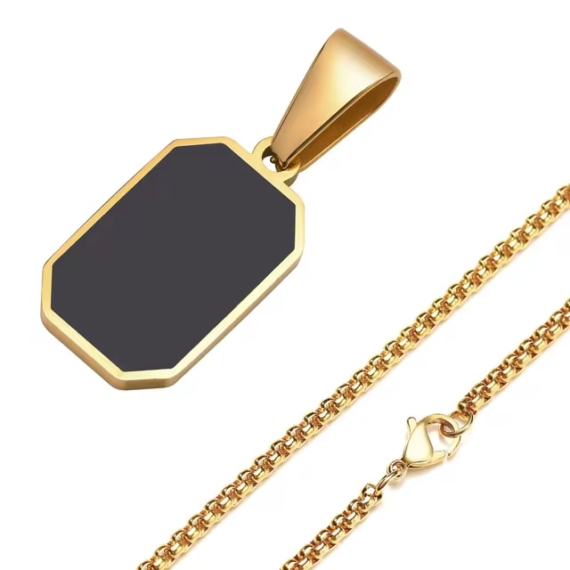 Stylish Gold Color Mens Geometric Square Necklaces,Black Enamel Rectangle Pendant with Rope Box Chain Collar Gift Jewelry Dealshavens