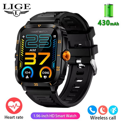 LIGE 2024 Military Smart Watches Men 1.96" Screen Bluetooth Call Heart Rate Monitor Sport Fitness Waterproof Outdoor Smartwatch dealshavens