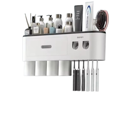 Magnetic Adsorption Inverted Toothbrush Holder Wall-mounted Double Automatic Toothpaste Dispenser Rack Bathroom Accessories