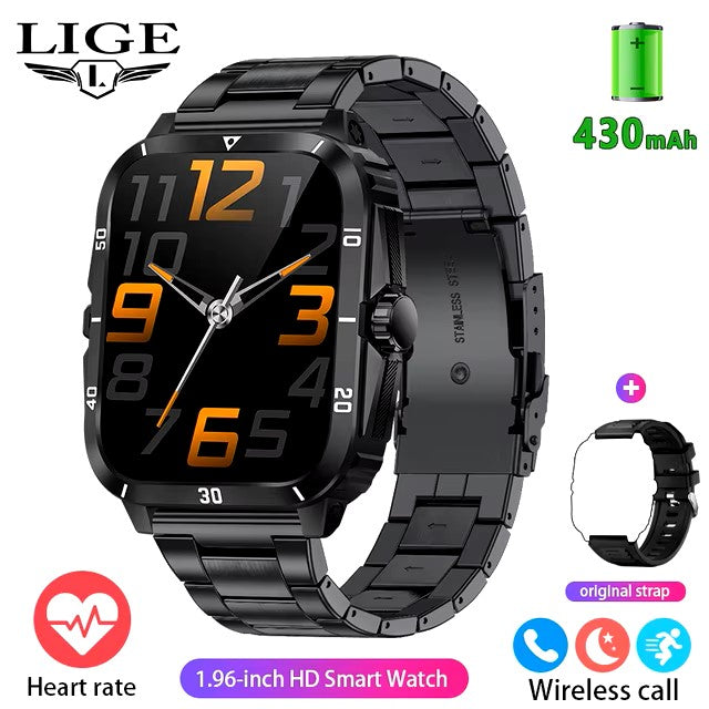 LIGE 2024 Military Smart Watches Men 1.96" Screen Bluetooth Call Heart Rate Monitor Sport Fitness Waterproof Outdoor Smartwatch dealshavens