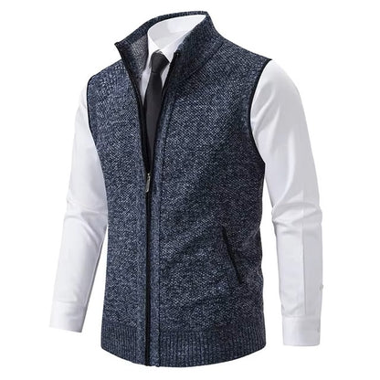 Vest Men's Knitted Sleeveless Sweater Wool Velvet Zipper Cardigan Turn-down Pullovers Turtleneck Sweatercoat Knit Waistcoat - Dealshavens