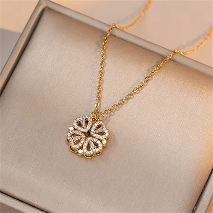 Fashion Retro Lucky Four Leaf Clover Women Necklace Gothic Love Heart Pendant Choke Chain Necklace Stainless Steel Jewelry Gift Dealshavens