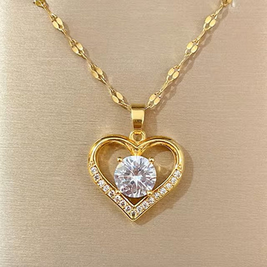 Artificial Gems Heart Pendant Necklace for women 2022 Golden Stainless Steel Lips Neck Chain Female Necklaces Jewelry for Girl Dealshavens