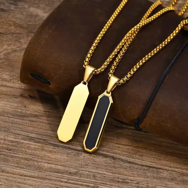 Stylish Gold Color Mens Geometric Square Necklaces,Black Enamel Rectangle Pendant with Rope Box Chain Collar Gift Jewelry Dealshavens