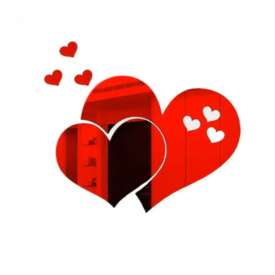 ملصقات حائط أكريليك على شكل قلب مرآة، ملصقات حائط DIY لغرفة المعيشة