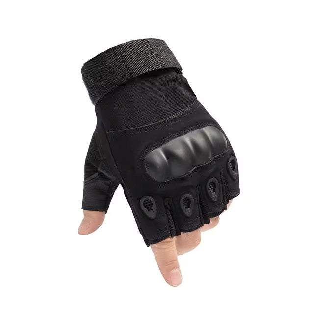 A hand wearing Black Gloves