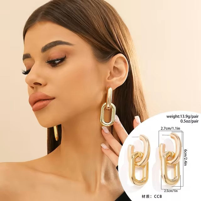 Retro Double Loop Design Drop Earrings Gold Color Geometric Round Hoop Earrings for Women Girls Punk Hip Hop Fashion Jewelry dealshavens