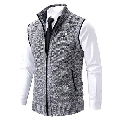 Vest Men's Knitted Sleeveless Sweater Wool Velvet Zipper Cardigan Turn-down Pullovers Turtleneck Sweatercoat Knit Waistcoat - Dealshavens