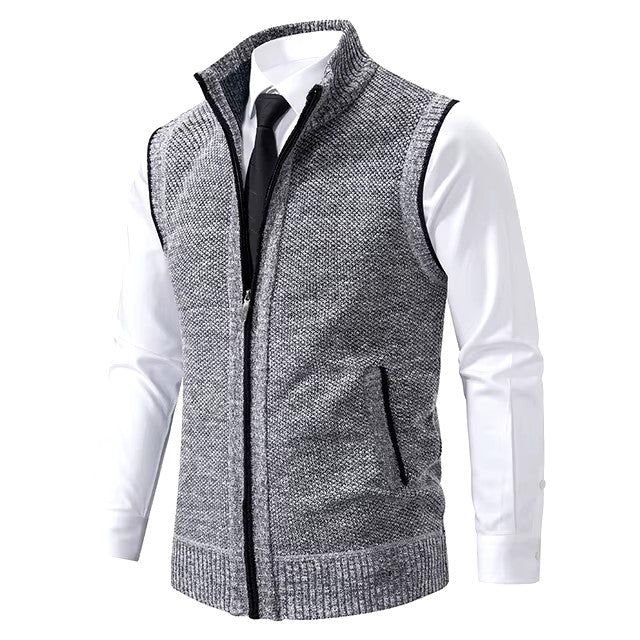 Vest Men's Knitted Sleeveless Sweater Wool Velvet Zipper Cardigan Turn-down Pullovers Turtleneck Sweatercoat Knit Waistcoat - Dealshavens