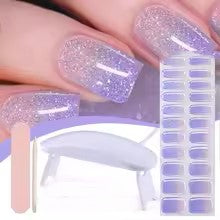 Harunouta 4pcs/set Gradient Jelly Semi Cured Gel Nail Strips with Nail Lamp Nude Pink Waterproof Nail Stickers Long Lasting Wrap