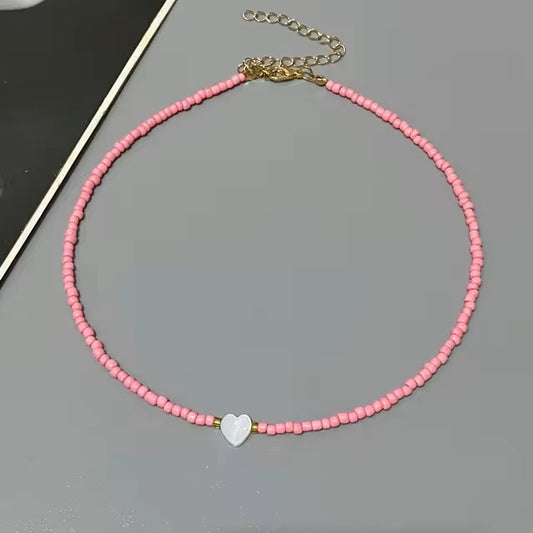 New Nature Shell Love Heart Choker Necklace for Girl Spring Summer Fashion Small Colorful Glass Beads Necklace Gift for Friend Dealshavens