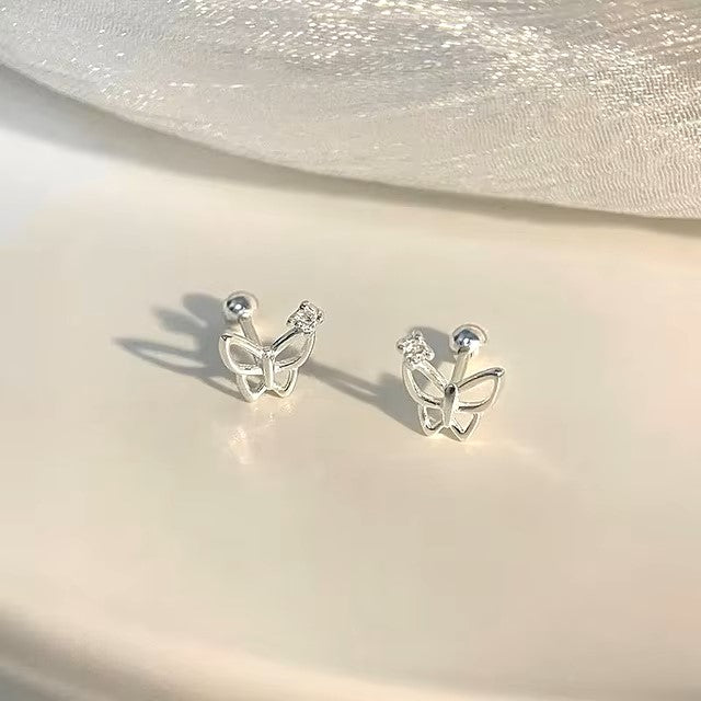 Korean 925 Silver Needle Tragus Piercing Helix Studs Earrings for Women 2Pcs Butterfly Heart Trendy Ear Piercing Body Jewelry dealshavens