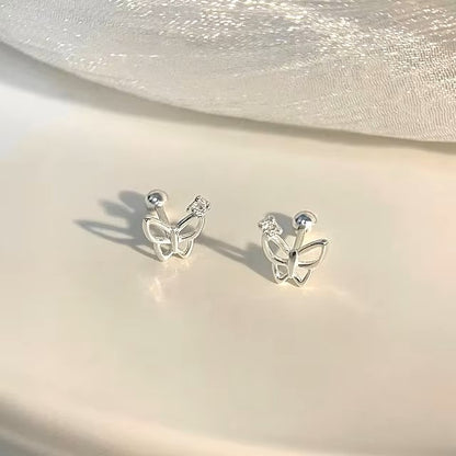 Korean 925 Silver Needle Tragus Piercing Helix Studs Earrings for Women 2Pcs Butterfly Heart Trendy Ear Piercing Body Jewelry dealshavens