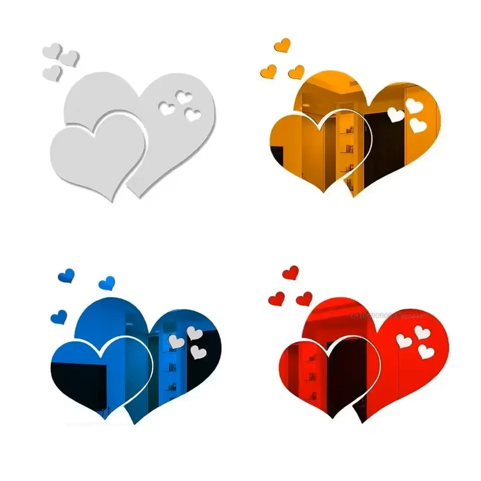 ملصقات حائط أكريليك على شكل قلب مرآة، ملصقات حائط DIY لغرفة المعيشة