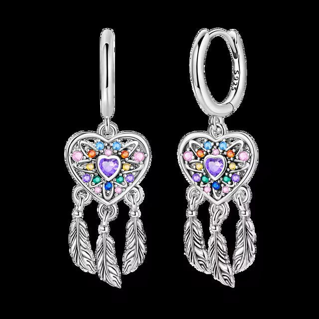 Genuine 925 Sterling Silver Love Feather Earrings Fit Original Charms Hoop For Women girls Stud Earring Fine Jewelry Gifts - Dealshavens