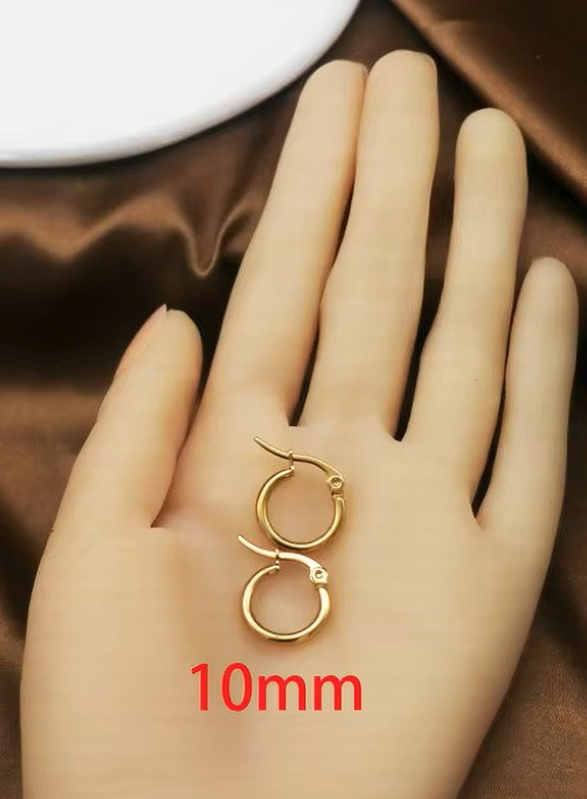 1Pairs/2Pcs 10 To 70mm Gold Color Big Round Stainless Steel Earrings Trendy Jewelry For Women