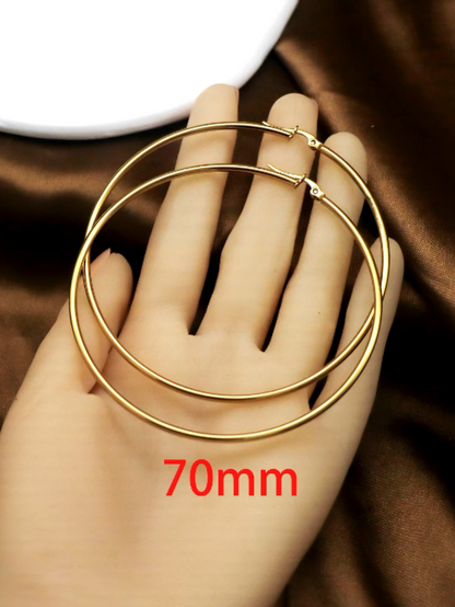 1Pairs/2Pcs 10 To 70mm Gold Color Big Round Stainless Steel Earrings Trendy Jewelry For Women