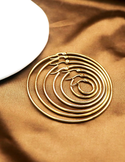 1Pairs/2Pcs 10 To 70mm Gold Color Big Round Stainless Steel Earrings Trendy Jewelry For Women