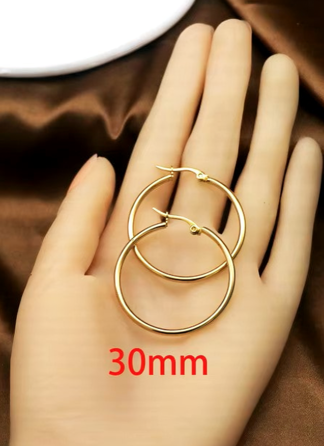 1Pairs/2Pcs 10 To 70mm Gold Color Big Round Stainless Steel Earrings Trendy Jewelry For Women