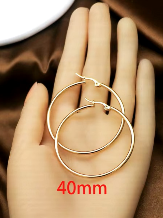 1Pairs/2Pcs 10 To 70mm Gold Color Big Round Stainless Steel Earrings Trendy Jewelry For Women