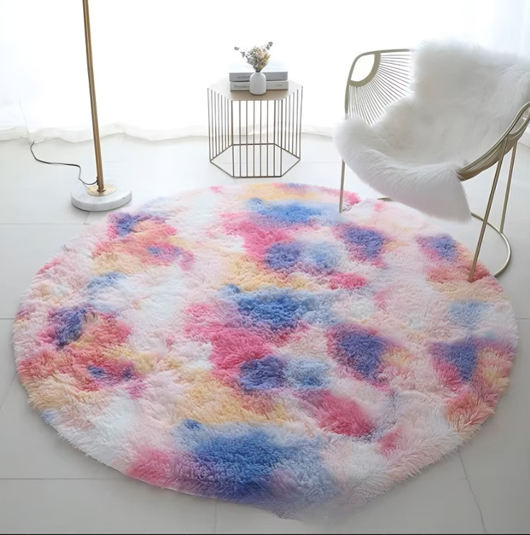 1pc Circle Round Shaggy Rug Tie Dye Soft Living Room Bedroom Carpet Floor Mat Anti-Skid 40CM Modern Style Home Decoration