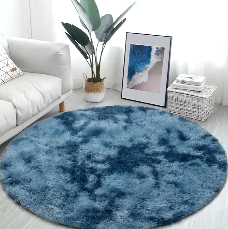 1pc Circle Round Shaggy Rug Tie Dye Soft Living Room Bedroom Carpet Floor Mat Anti-Skid 40CM Modern Style Home Decoration