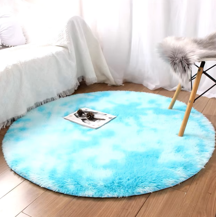 1pc Circle Round Shaggy Rug Tie Dye Soft Living Room Bedroom Carpet Floor Mat Anti-Skid 40CM Modern Style Home Decoration