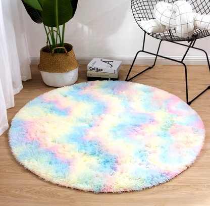 1pc Circle Round Shaggy Rug Tie Dye Soft Living Room Bedroom Carpet Floor Mat Anti-Skid 40CM Modern Style Home Decoration