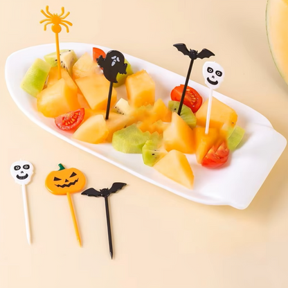 10PCS Plastic Halloween Toothpicks Halloween Cupcake Topper Ghost Bat Spider Fruit Toothpicks Halloween Party Cake Decorations