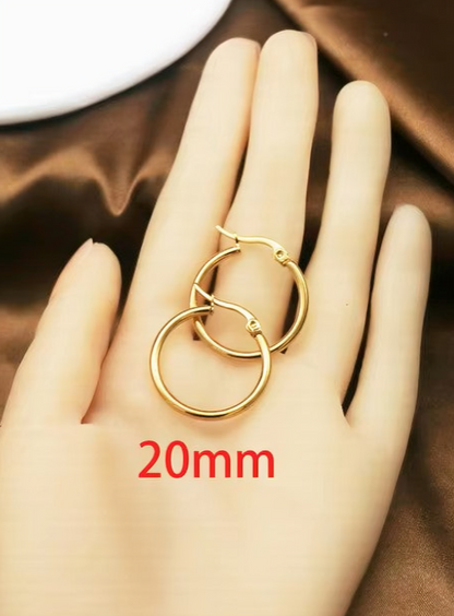 1Pairs/2Pcs 10 To 70mm Gold Color Big Round Stainless Steel Earrings Trendy Jewelry For Women