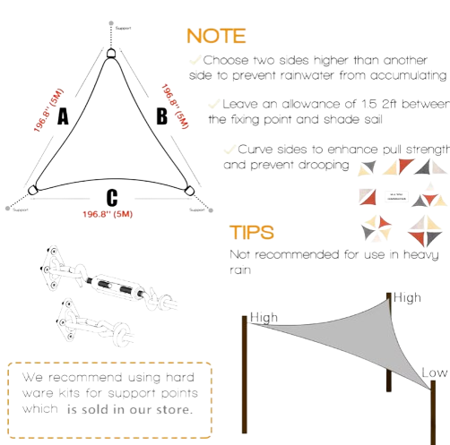 5x5x5/2x2x2M Waterproof Sun Shelter Triangle Sunshade Protection Outdoor Canopy Garden Patio Pool Shade Sail Awning Shade Cloth