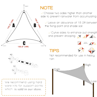 5x5x5/2x2x2M Waterproof Sun Shelter Triangle Sunshade Protection Outdoor Canopy Garden Patio Pool Shade Sail Awning Shade Cloth